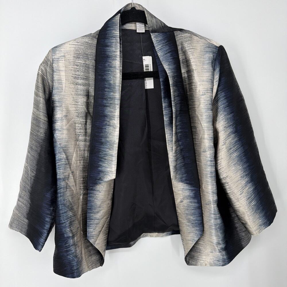 Chico's Open Front Jacket Size 0 Blue Tan Ombre Stripe Waterfall Lined